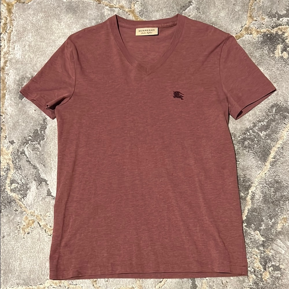 Burberry Men's V-Neck T-Shirt - Burgundy